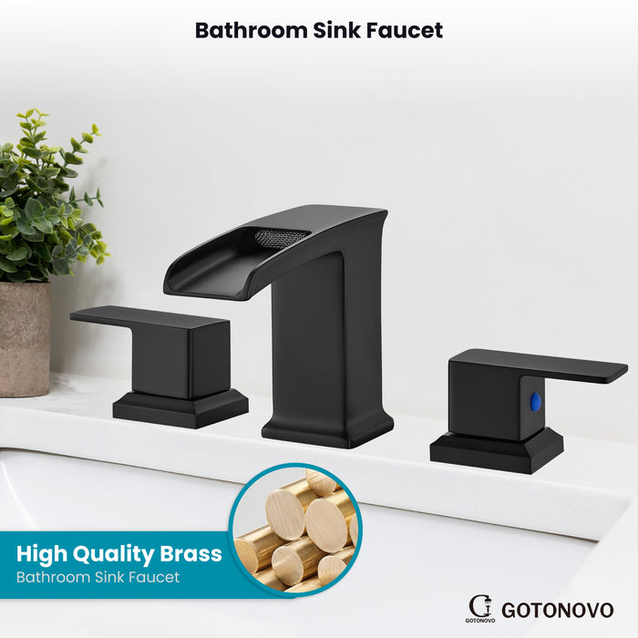 gotonovo Widespread Waterfall Bathroom Faucets for Sink 3 Hole 8 Inch Farmhouse Sink Faucet Set Waterfall Faucet Lavatory 2 Handles and Supply Lines Mix Tap