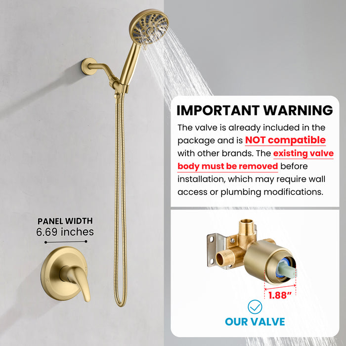gotonovo Bathroom Shower Head Kit High Pressure Valve Combo System Shower Faucet 6 Modes ABS Handheld Spray Shower Trim Kit Valve Included Single Shower Head