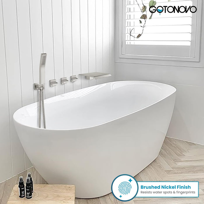 gotonovo Waterfall Tub Filler with Handheld Spray 3 Lever Handle Bathroom High Flow Rate Wall Mounted 2 Function Shower Faucet Set with Rough-in Shower Trim Kit Hot and Cold Mixer