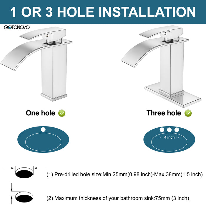 gotonovo Waterfall Bathroom Sink Faucet Single Hole 1 Handle Lavatory Vanity Faucet with Deck Plate Deck Mount Hot & Cold Water Mixer Tap