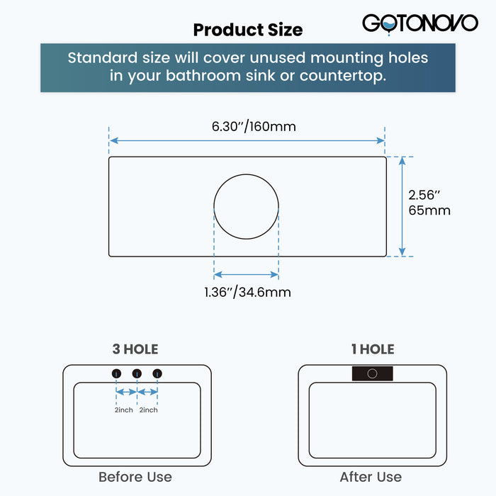 gotonovo 6 inch Rectangle Deck Mount Faucet Plate,Faucet Hole Cover Escutcheon Plate for Kitchen or Bathroom Sink 1 Hole or 3 Hole 4 Inch Centerset