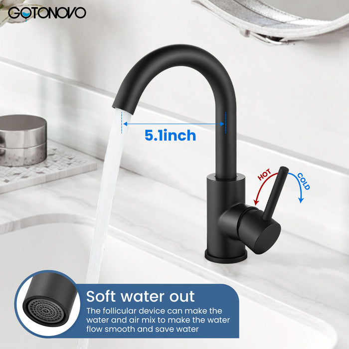 gotonovo Bar Sink Faucet Single Hole Bathroom Kitchen Small RV Sink Faucet Deck Mount SUS304 Lavatory Mixer Tap Single Handle One Hole 360 Degree Swivel Spout Lavatory Sink Faucet