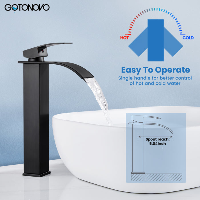 gotonovo Tall Waterfall Bathroom Vessel Sink Faucet Modern Bathroom Vanity Faucet Single Handle Single Hole Farmhouse Bar Mixer Tap Washbasin Faucet Deck Mount