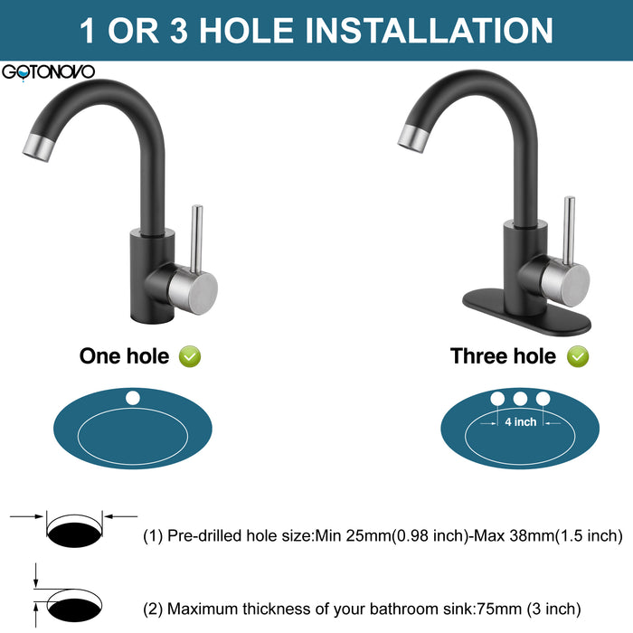 gotonovo Bathroom Sink Faucet,Single Handle Vanity Faucet Wet Bar Pre-Kitchen Farmhouse RV Faucet with Deck Plate, Watre Supply Hoses and Drain Stopper