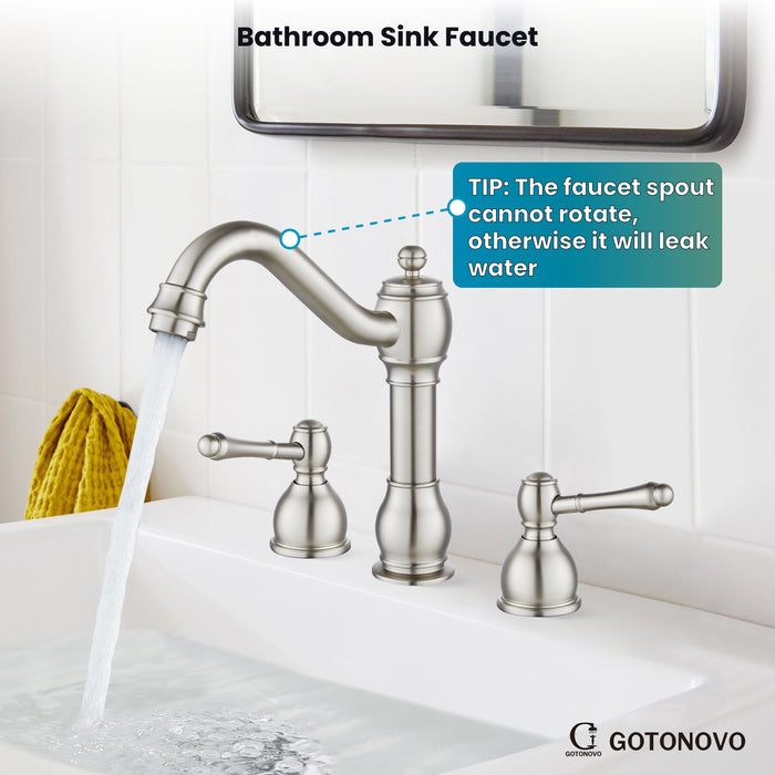 gotonovo 8 Inch Widespread Bathroom Faucets for Sink 3 Hole 2 Lever Handle Deck Mount with Pop Up Drain Hot and Cold Water Supply Lines