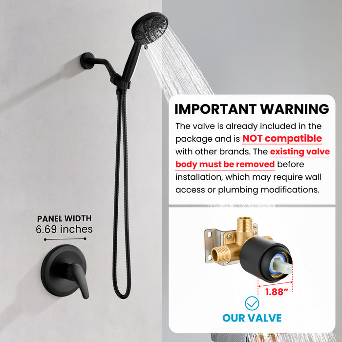 gotonovo Bathroom Shower Head Kit High Pressure Valve Combo System Shower Faucet 6 Modes ABS Handheld Spray Shower Trim Kit Valve Included Single Shower Head