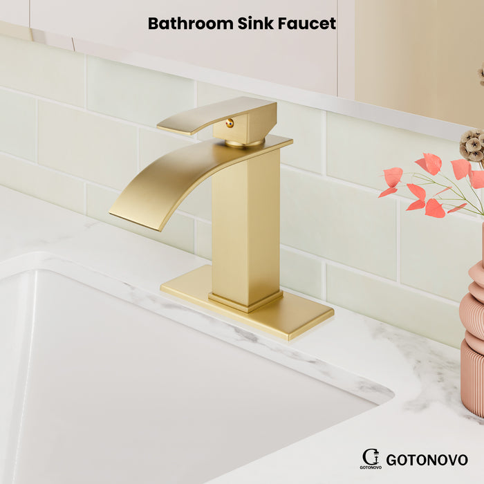 gotonovo Waterfall Bathroom Faucet,Single Handle Bathroom Faucets for Sink 1 Hole,Bathroom Sink Faucet Stainless Steel Mixer Tap Wash Basin Faucet