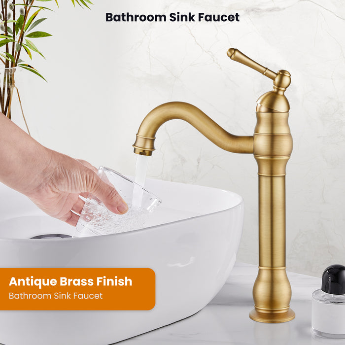 gotonovo Bathroom Vessel Sink Faucet Single Handle Lavatory Vanity Mixer Bar Tap with Pop Up Drain Tall Spout Single Hole Deck Mount