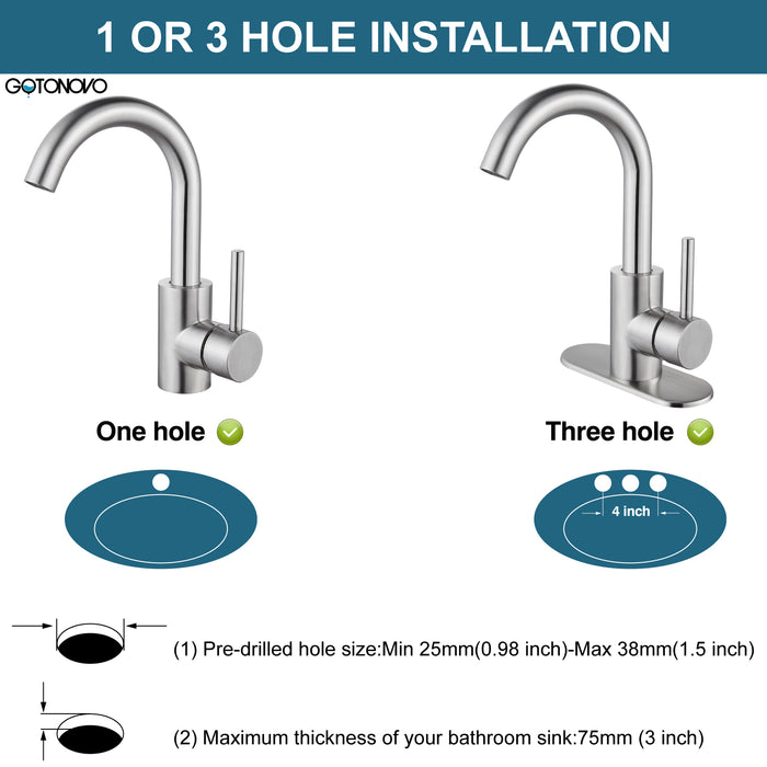 gotonovo Bathroom Sink Faucet Single Handle Vanity Faucet with 360°Rotation Spout Wet Bar Pre-Kitchen Farmhouse RV with Deck Plate and Supply Hoses