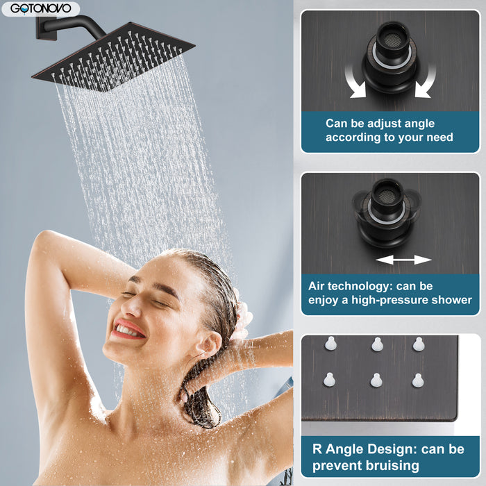gotonovo wandmontage douchekraan regendouchesysteemset 8 inch vierkante hogedrukdouchekop met trim en handsproeier Ruwe klepbehuizing inbegrepen Mixer Douchecombinatieset Badkamer 