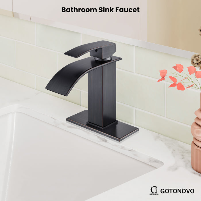 gotonovo Waterfall Bathroom Faucet,Single Handle Bathroom Faucets for Sink 1 Hole,Bathroom Sink Faucet Stainless Steel Mixer Tap Wash Basin Faucet