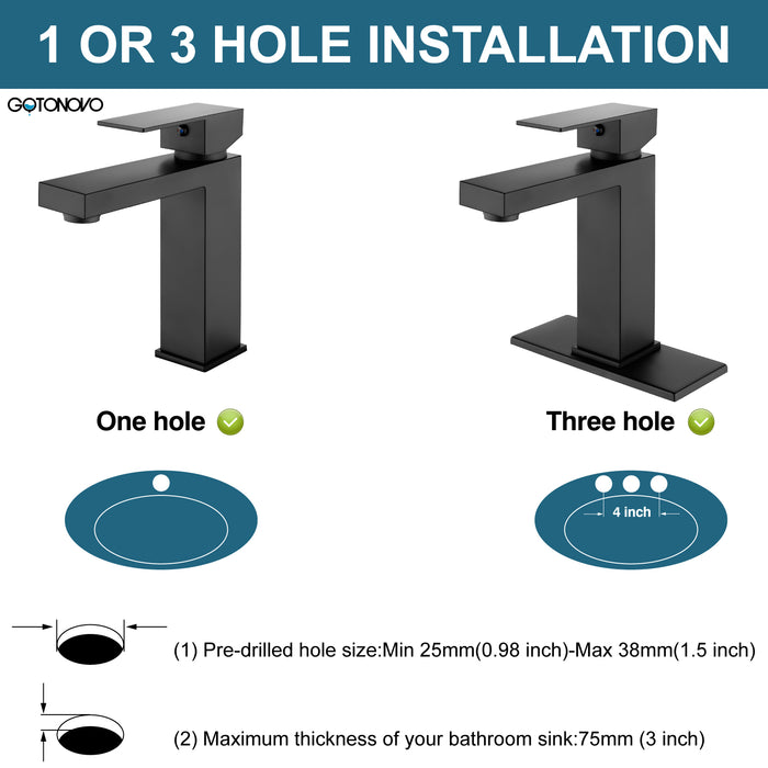 gotonovo Bathroom Sink Faucet 1 Hole Single Handle One Lever Stainless Steel SUS304 Commercial Deck Mount Lavatory Mixer Tap with Cover Plate