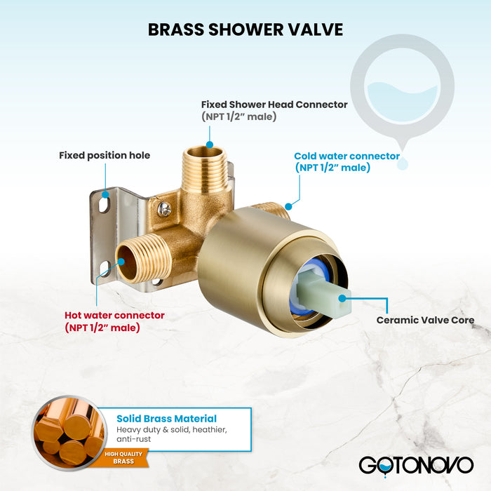 gotonovo Bathroom Shower Head Kit High Pressure Valve Combo System Shower Faucet 6 Modes ABS Handheld Spray Shower Trim Kit Valve Included Single Shower Head