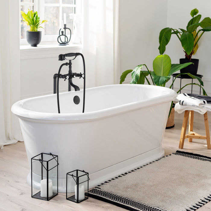 gotonovo Free Standing Tub Faucet,Brass Handheld Spray,Clawfoot Freestanding Bathtub Faucet,Vintage Floor Mount High Flow Tub Filler with Double Cross Handles,360°Rotation Spout