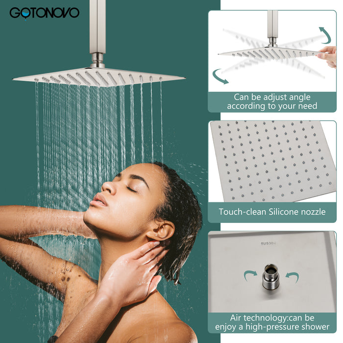 gotonovo Shower Trim Kit 10 Inch Square SUS304 Rainfall Shower Head and One Handle System 1 Function Mixer Shower Faucet Set with Rough-in Valve Male Thread