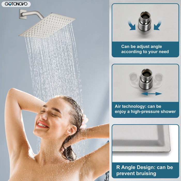 gotonovo wandmontage douchekraan regendouchesysteemset 8 inch vierkante hogedrukdouchekop met trim en handsproeier Ruwe klepbehuizing inbegrepen Mixer Douchecombinatieset Badkamer 