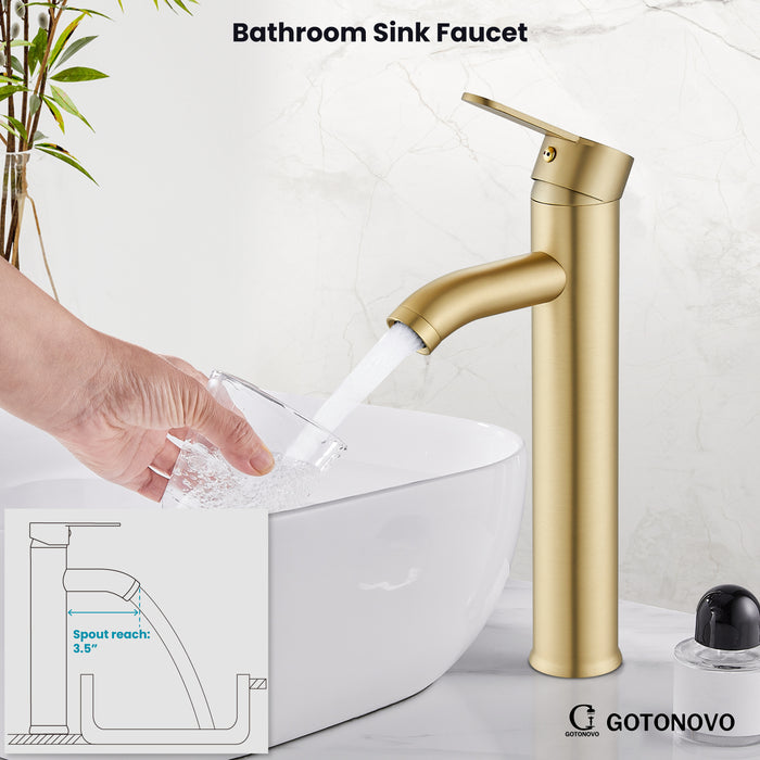 gotonovo Bathroom Vessel Sink Faucet Single Handle Lavatory Vanity Deck Mount Sink Tap with Pop Up Drain( Tall Type& Short Type)