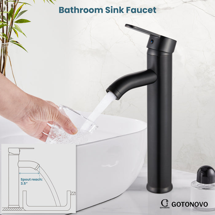 gotonovo Bathroom Vessel Sink Faucet Single Handle Lavatory Vanity Deck Mount Sink Tap with Pop Up Drain( Tall Type& Short Type)