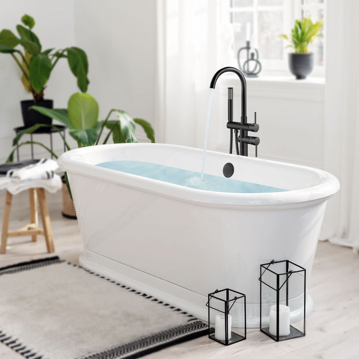 gotonovo Freestanding Tub Faucets Floor Mount Tub Filler, High Flow Free Standing Bathtub Faucet Stand Alone with Handheld Shower and Rough-in Valve,360° Swivel High-Arc Spout,SUS304