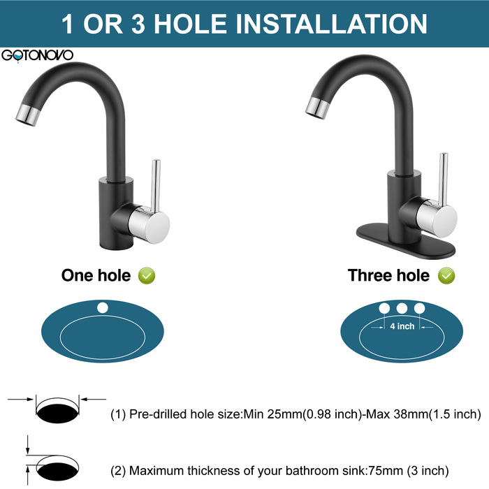 gotonovo Bathroom Sink Faucet,Single Handle Vanity Faucet Wet Bar Pre-Kitchen Farmhouse RV Faucet with Deck Plate, Watre Supply Hoses and Drain Stopper