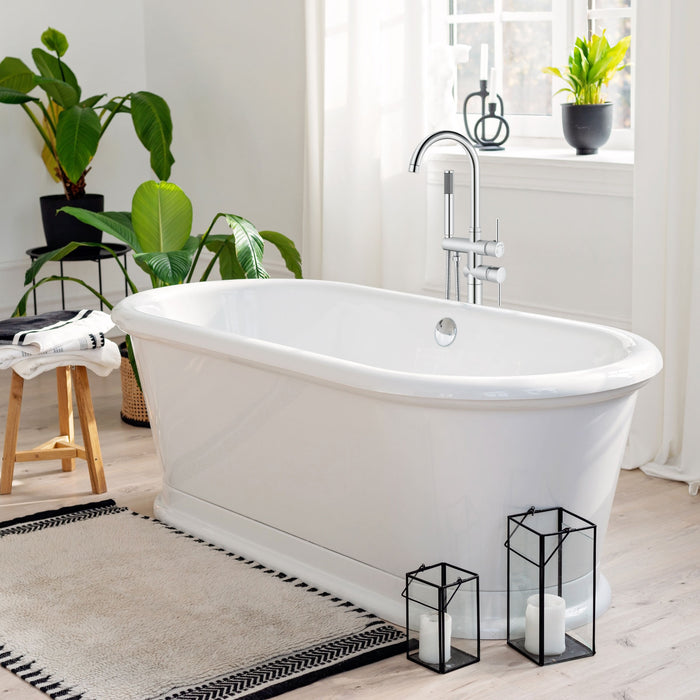 gotonovo Freestanding Tub Faucets Floor Mount Tub Filler, High Flow Free Standing Bathtub Faucet Stand Alone with Handheld Shower and Rough-in Valve,360° Swivel High-Arc Spout,SUS304