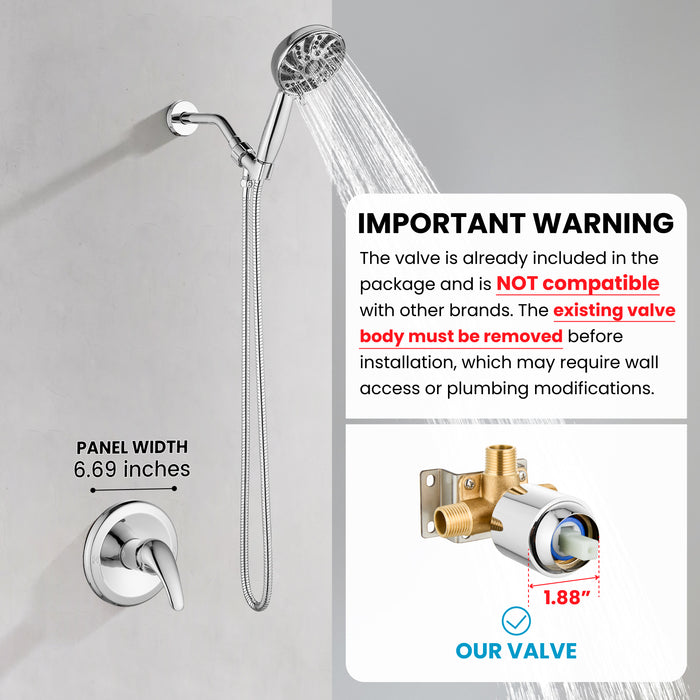 gotonovo Bathroom Shower Head Kit High Pressure Valve Combo System Shower Faucet 6 Modes ABS Handheld Spray Shower Trim Kit Valve Included Single Shower Head