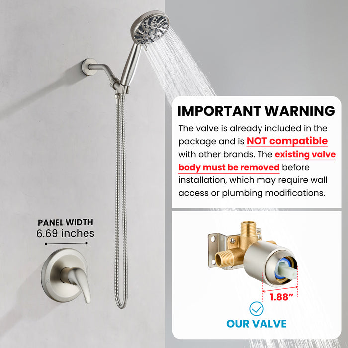 gotonovo Bathroom Shower Head Kit High Pressure Valve Combo System Shower Faucet 6 Modes ABS Handheld Spray Shower Trim Kit Valve Included Single Shower Head
