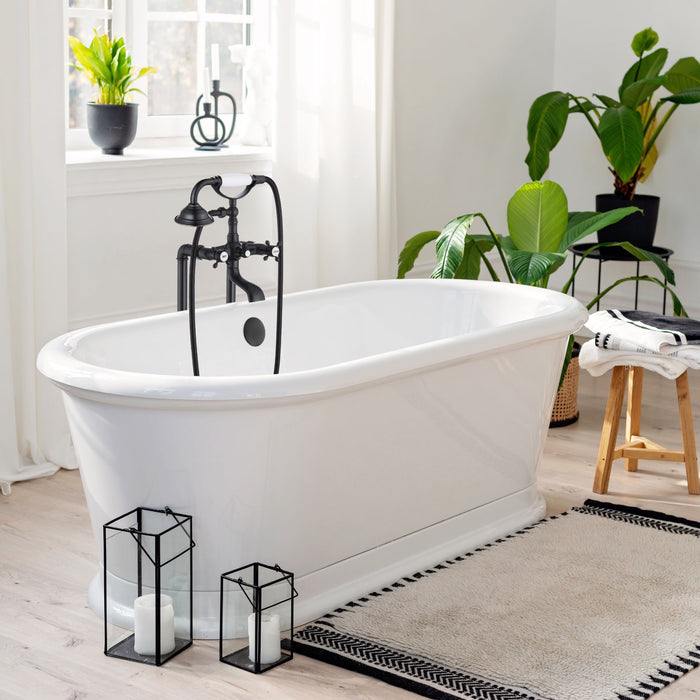 gotonovo Free Standing Tub Faucet,Ceramic Handheld Spray,Clawfoot Freestanding Bathtub Faucet,Vintage Floor Mount High Flow Tub Filler with Double Cross Handles,360°Rotation Spout