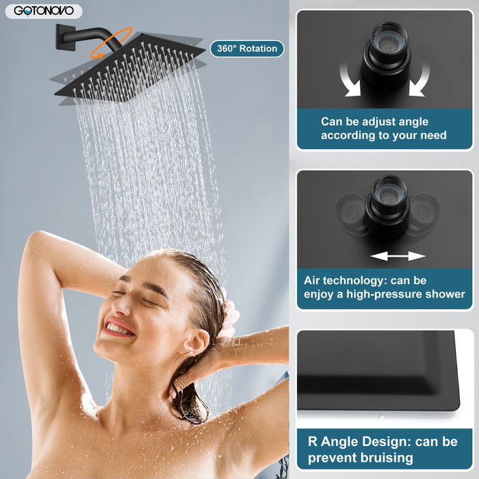 gotonovo Rain Shower System 8 Inch Square Rainfall Shower Head  Shower Faucet Tub Set with Handheld Sprayer and Waterfall Tub Spout Rough-in Valve Shower Mixer Combo