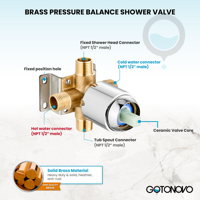 gotonovo Bathroom Shower Head Kit High Pressure Combo System Shower Faucet 6 Modes ABS Handheld Spray Shower Trim Kit Valve Included Shower Head and Handle Set