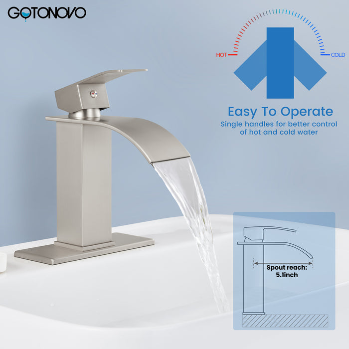 Gotonovo Waterval Badkamerkraan, Enkele handgreep Enkelgats Wastafelkraan Op het dek gemonteerde mengkraan met dekplaat, Rv Toilet Vanity Wastafelkraan