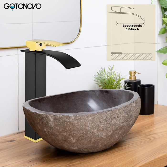 gotonovo Tall Waterfall Bathroom Vessel Sink Faucet Modern Bathroom Vanity Faucet Single Handle Single Hole Farmhouse Bar Mixer Tap Washbasin Faucet Deck Mount