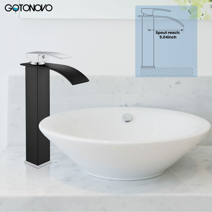 gotonovo Tall Waterfall Bathroom Vessel Sink Faucet Modern Bathroom Vanity Faucet Single Handle Single Hole Farmhouse Bar Mixer Tap Washbasin Faucet Deck Mount