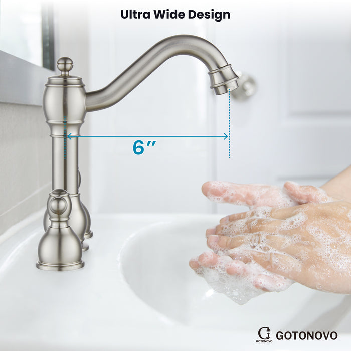 gotonovo 8 Inch Widespread Bathroom Faucets for Sink 3 Hole 2 Lever Handle Deck Mount with Pop Up Drain Hot and Cold Water Supply Lines