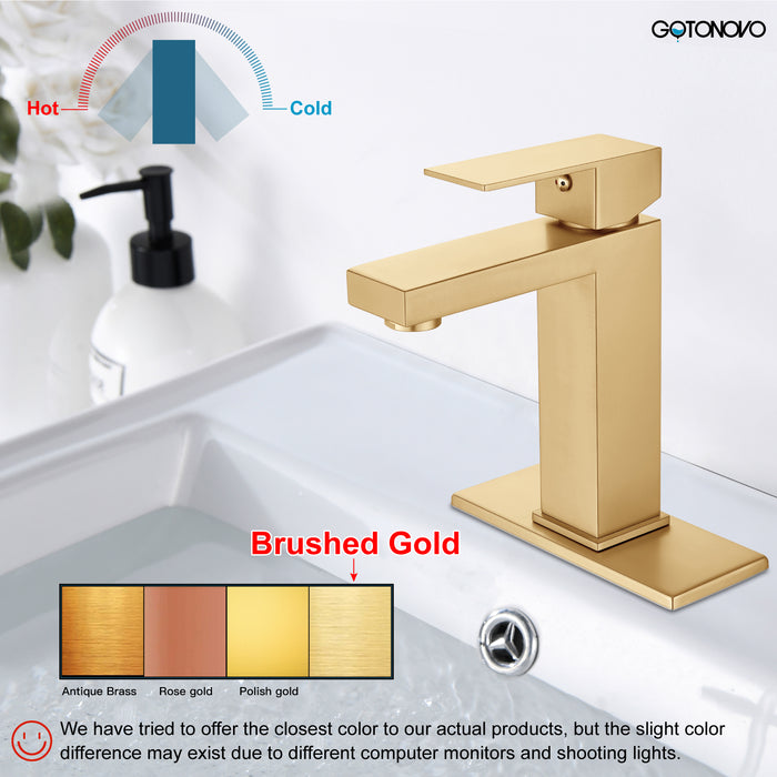 gotonovo Bathroom Sink Faucet Single Handle Stainless Steel Mixing Tap for Bathroom Sink Lavatory Vanity Sink Faucet with Pop Up Drain Stopper, Cover Plate and Water Supply Line