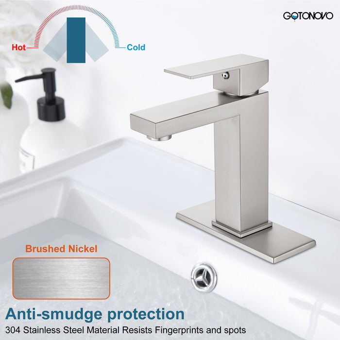 gotonovo Bathroom Sink Faucet Single Handle Stainless Steel Mixing Tap for Bathroom Sink Lavatory Vanity Sink Faucet with Pop Up Drain Stopper, Cover Plate and Water Supply Line