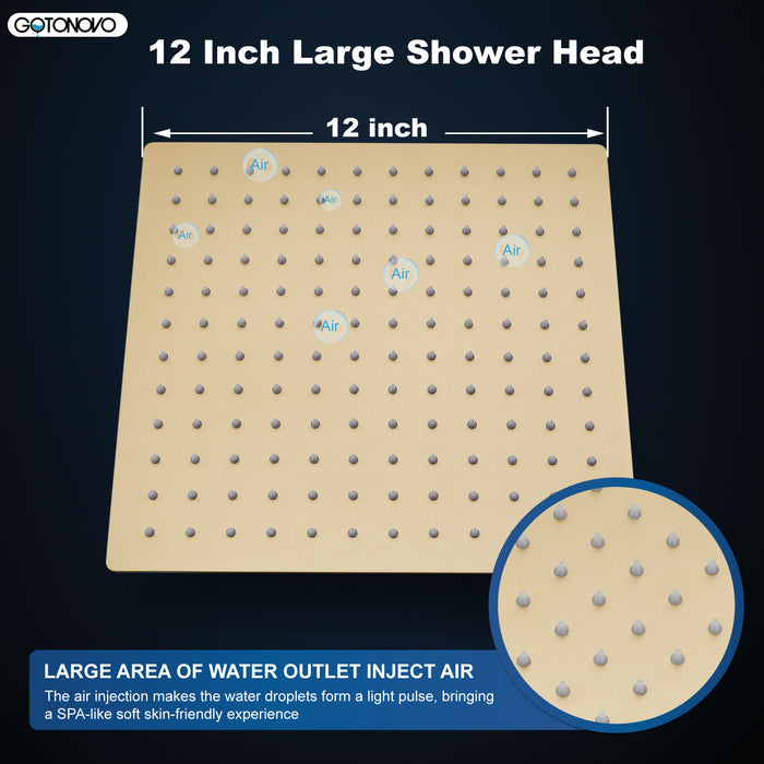 gotonovo regendouchekop 12 inch vierkante roestvrijstalen regendouchekop waterval hoge druk barstvrije dekking met siliconen mondstuk 1/16" ultradun ontwerp draaibare connector 