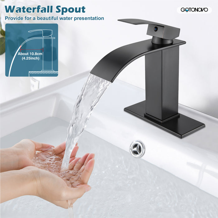 gotonovo Waterfall Bathroom Sink Faucet Single Hole 1 Handle Lavatory Vanity Faucet with Deck Plate Deck Mount Hot & Cold Water Mixer Tap