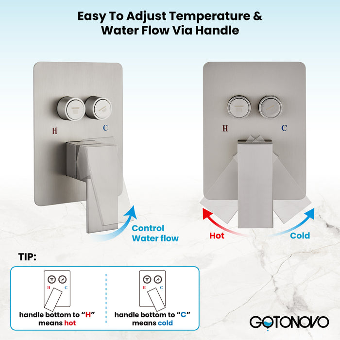 gotonovo Shower Faucet Set Push Button Diverter Rainfall Shower Head and Handheld Set Bathroom System Wall Mounted