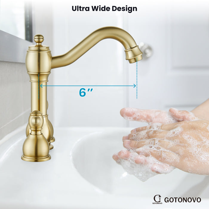 gotonovo 8 Inch Widespread Bathroom Faucets for Sink 3 Hole 2 Lever Handle Deck Mount with Pop Up Drain Hot and Cold Water Supply Lines