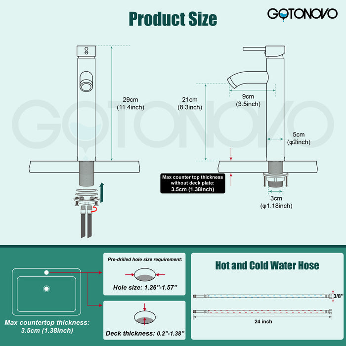 gotonovo Bathroom Vessel Sink Faucet,Restroom Faucet Stainless Steel Circular Tall Spout Deck Mount Single Handle Bowl Basin Mixer Bar Tap One Hole Lavatory Vanity Plastic Pop Up Drain