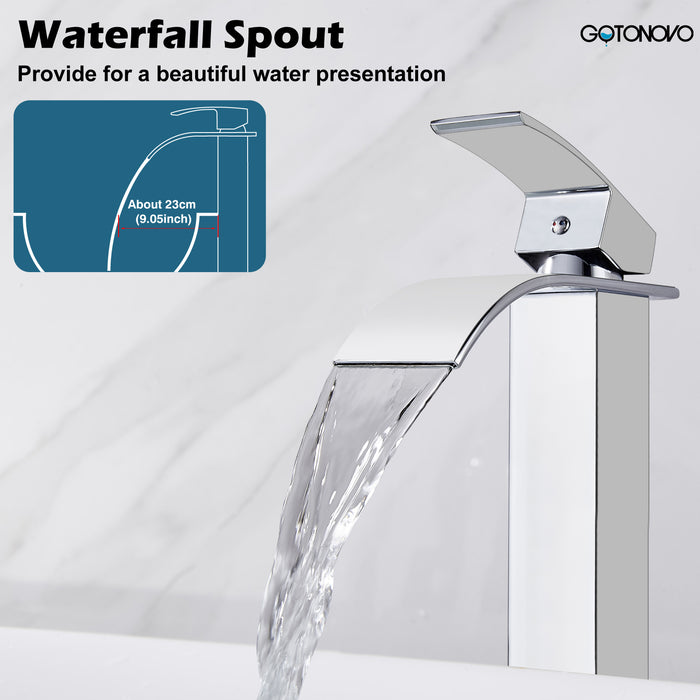 gotonovo Vessl wastafel hoge kraan waterval badkamerkom enkele handgreep enkele gat uitloop wastafelkraan dekmontage met grote rechthoekige toiletijdelheden