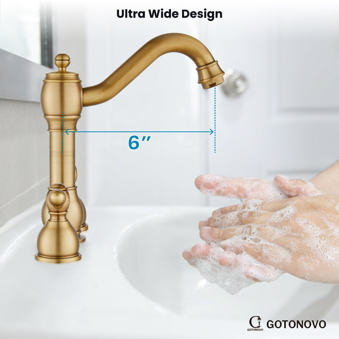 gotonovo 8 Inch Widespread Bathroom Faucets for Sink 3 Hole 2 Lever Handle Deck Mount with Pop Up Drain Hot and Cold Water Supply Lines