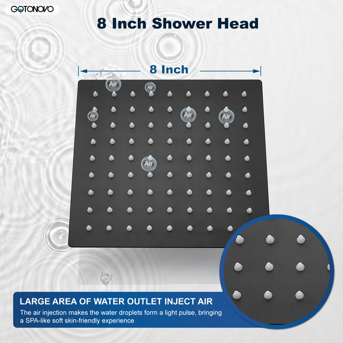 gotonovo 8 Inch Rainfall Showerhead Square Stainless Steel Rain Shower Head High Pressure Waterfall Crackproof Coverage with Silicone Nozzle 1/16" Ultra Thin Design Swivel Connector