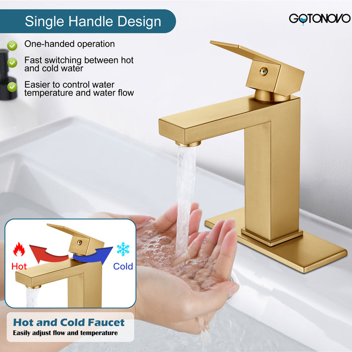 gotonovo Bathroom Sink Faucet 1 Hole Single Handle One Lever Stainless Steel SUS304 Commercial Deck Mount Lavatory Mixer Tap with Cover Plate