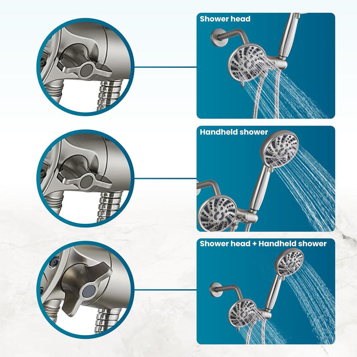 gotonovo 5 Settings ABS Shower Head with 5 Modes ABS Handheld Spray Shower Trim Kit High Pressure Dual 2 in 1 Showerhead Combo