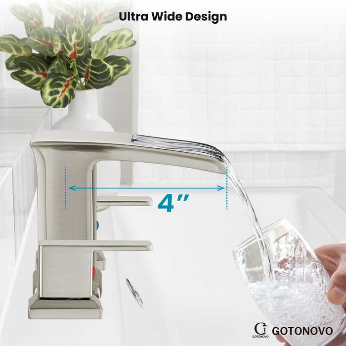 gotonovo Widespread Waterfall Bathroom Faucets for Sink 3 Hole 8 Inch Farmhouse Sink Faucet Set Waterfall Faucet Lavatory 2 Handles and Supply Lines Mix Tap