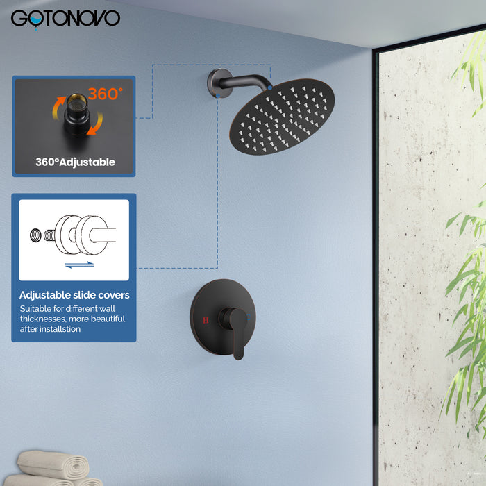gotonovo Shower Faucet Set, Single Function Shower Trim Kit, Wall Mount 8 Inch Round Rainfall Shower Head and Handle Set, Single Handle Shower System Set Rough-in Valve