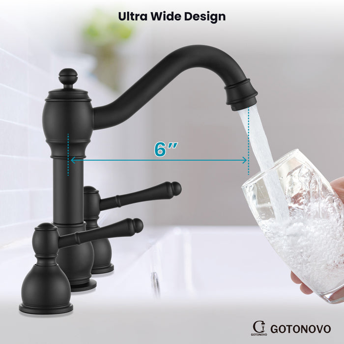 gotonovo 8 Inch Widespread Bathroom Faucets for Sink 3 Hole 2 Lever Handle Deck Mount with Pop Up Drain Assembly with Hot and Cold Water Supply Lines