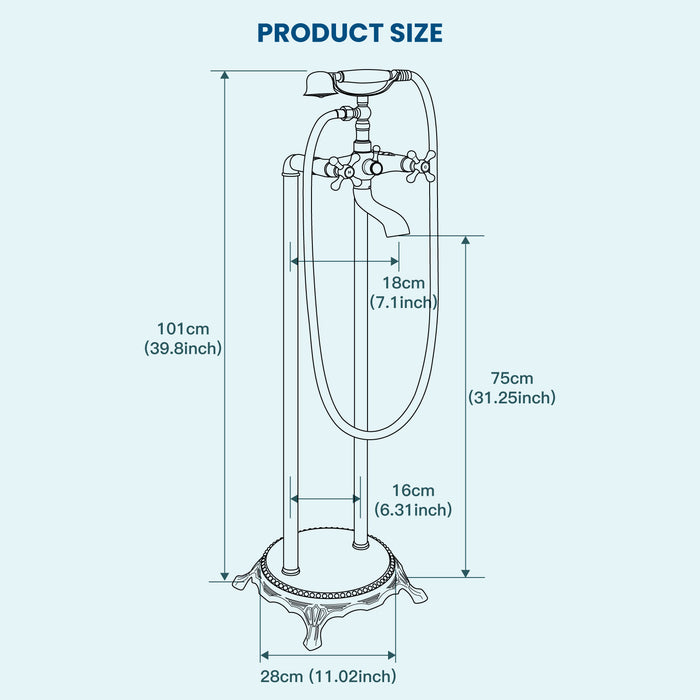 gotonovo Free Standing Tub Faucet,Brass Handheld Spray,Clawfoot Freestanding Bathtub Faucet,Vintage Floor Mount High Flow Tub Filler with Double Cross Handles,360°Rotation Spout